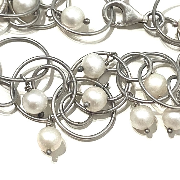 Pearl and Sterling Silver 925 Vintage Chain Loop Bracelet - Picture 4 of 4